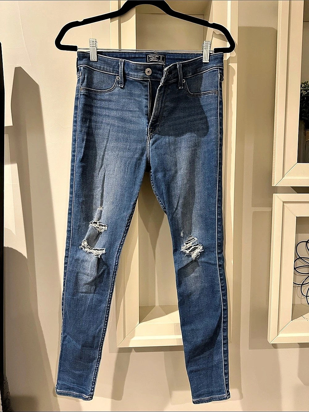 Abercrombie & Fitch Mid Rise Jean Legging Distressed Skinny Jeans Waist 28 Blue